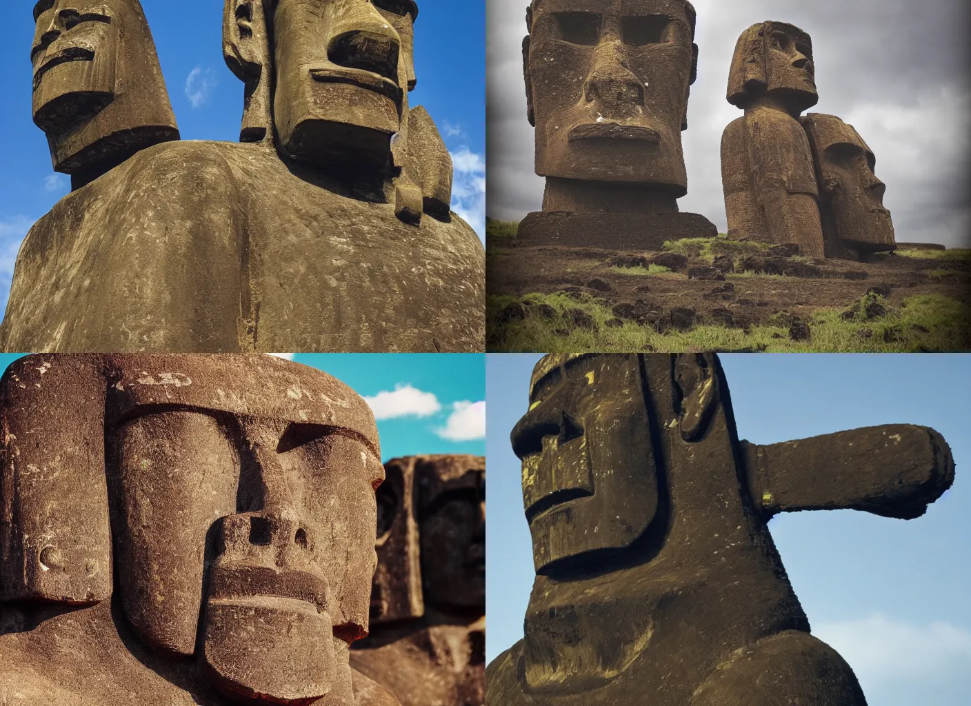Prompt: film shot of a moai statue as a mecha, 8 k, sci - fi