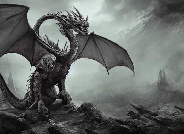 Image similar to dragon on the ground standing, epic, cinematic, fantasy art, concept art, photorealistic, highly detailed,