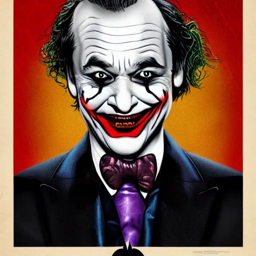 Image similar to bill murray as the joker in batman, promotional art, movie poster