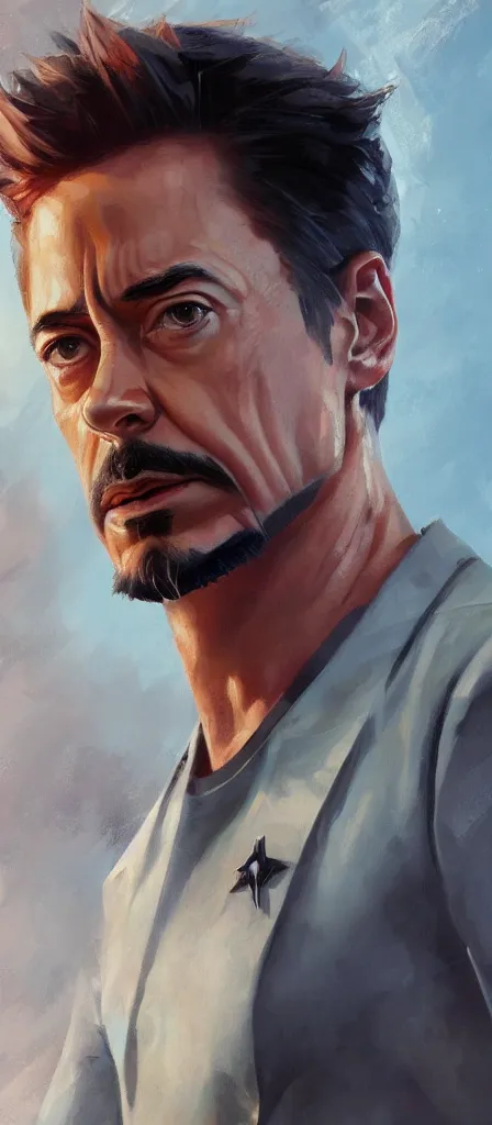 Image similar to concept art of tony stark, cinematic shot, oil painting by jama jurabaev, extremely detailed, brush hard, artstation, high quality, brush stroke