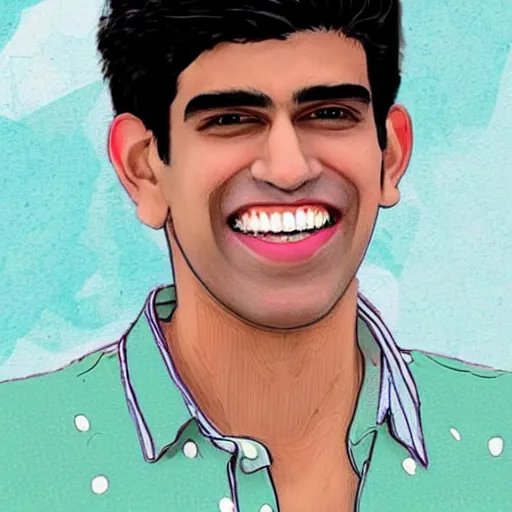 Image similar to detailed art of rishi sunak posing and grinning with a thousand teeth