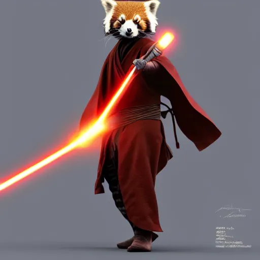 Prompt: Red Panda jedi warrior, artstation, cgsociety, award-winning, masterpiece, stunning, beautiful, glorious, powerful