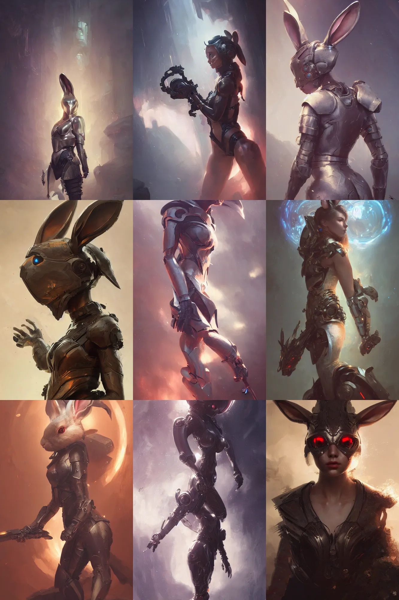 Prompt: rabbit girl portrait, sci - fi, futuristic armor, dramatic lighting, highly detailed, digital painting, 3 d render, hyper realistic detailed portrait, greg rutkowski, wlop, ruan jia, peter mohrbacher