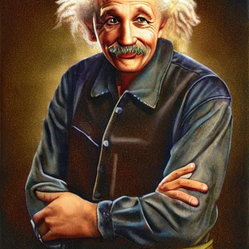 Prompt: farmer einstein portrait