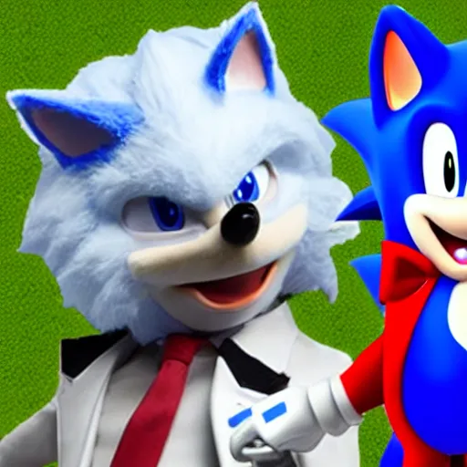 Image similar to Colonel Sanders fused with Sonic the Hedgehog