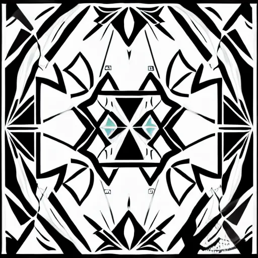 Prompt: graphical painting of symmetrical, geometric shapes with large bold, black paint strokes