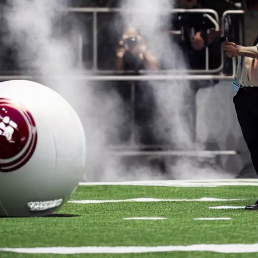 Prompt: elon musk taking a bite out of a football, highly detailed, extremely high quality, hd, 4 k, 8 k, canon 3 0 0 mm, professional photographer, 4 0 mp, lifelike, top - rated, award winning, realistic, detailed lighting, detailed shadows, sharp, no blur, edited, corrected, trending