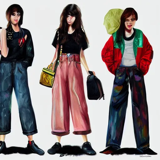 Image similar to 2000s teen Street fashion, gucci catwalk, oil painting, digital art, ultradetailed, artstation