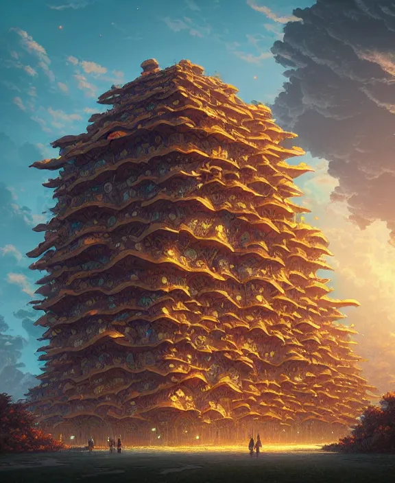 Prompt: a building made of exotic fungus, by dan mumford, yusuke murata, makoto shinkai, ross tran, cosmic, heavenly, god rays, intricate detail, cinematic, cel shaded, unreal engine, featured on artstation, pixiv