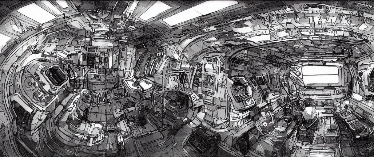 Prompt: concept art for the interior of a space station by kim jung gi