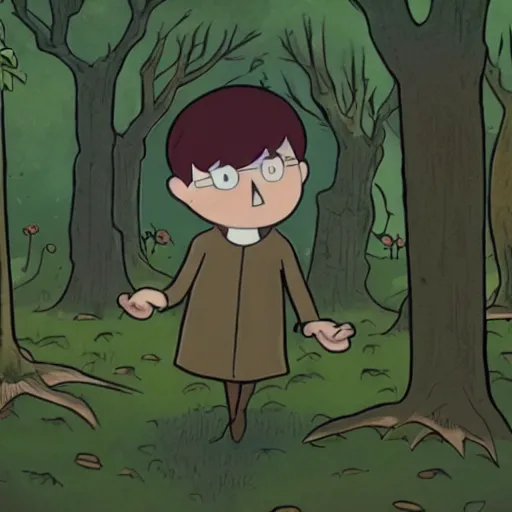 Image similar to Over the Garden Wall, greg and wirt are lost in the forest