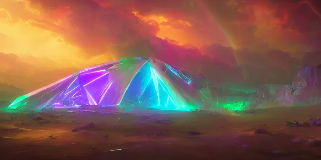 Image similar to rainbow prism, ultra high detailed, glowing lights, oil painting, Greg Rutkowski, Charlie Bowater, Beeple, unreal 5, DAZ, hyperrealistic, octane render, dynamic lighting, fantasy art