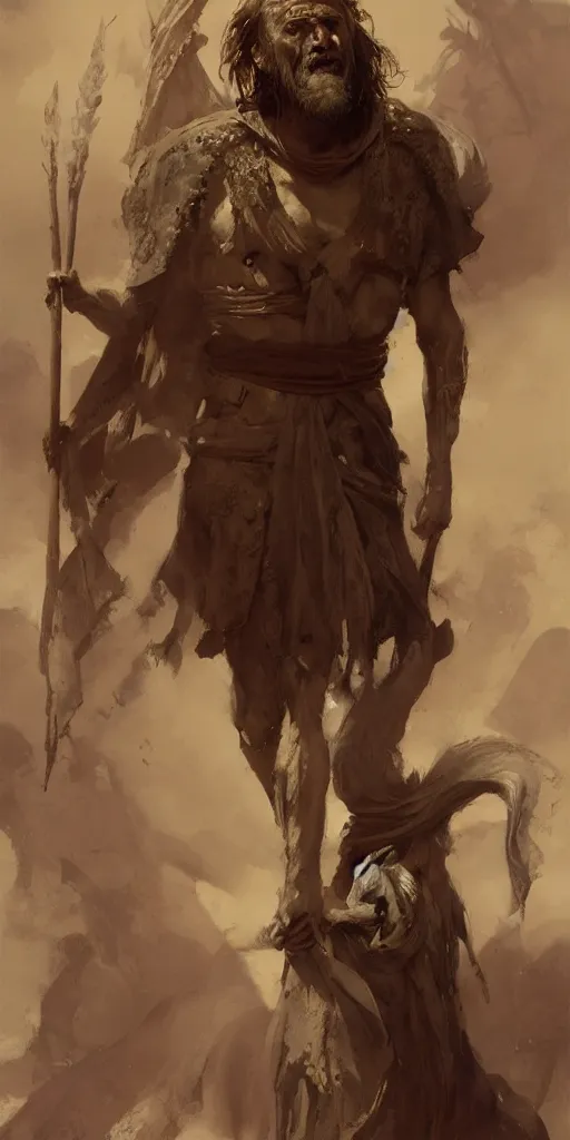 Image similar to a character study of the ancient historical biblical evil pagan king ahab of Israel by craig mullins and marc simonetti, Ross Tran and WLOP, by Andrew Wyeth and Gerald Brom, In the style of John singer Sargent and James gurney, ARTSTATION, cgsociety, polycount, character design, CINEMATIC, AWE INSPIRING, BEAUTIFUL, ART GERM