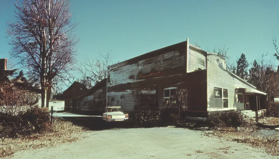 Prompt: 7 0 s film still from a horror movie about the midwest, kodachrome, cinecolor, cinestill, film grain, film texture, retro, cinematic, high resolution, photorealism,