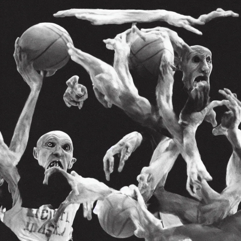 Image similar to nosferatu is playing basketball at the nba