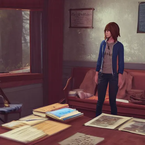 Image similar to A portrait photo of Max Caulfield, from Life is Strange, on the Ravenclaw common room in Hogwarts. in game capture