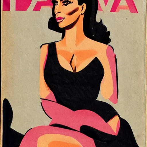 Image similar to “Kim Kardashian portrait, color vintage magazine illustration 1950”