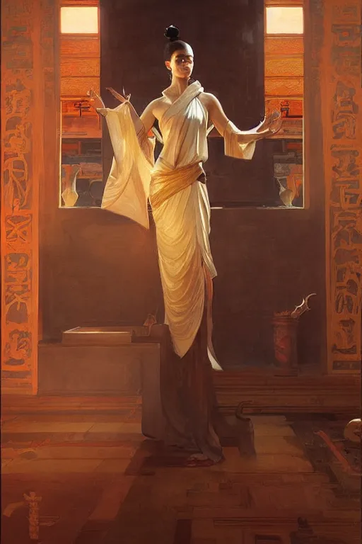 Image similar to temple, taoism, painting by greg rutkowski, j. c. leyendecker, artgerm