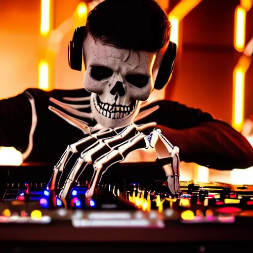 Image similar to a skeleton on the dj decks