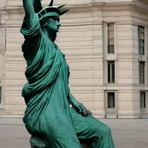 Image similar to liberty statue sitdown pose, very convincing