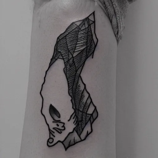 Image similar to handpoke tattoo of a black and white moebius drawing, stick poke, lineart