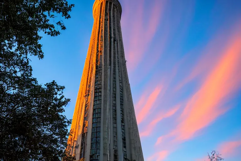 Prompt: the first 1 mile tall tower, portrait format, 18mm lens, architectural photography, stunning volumetric light sunset