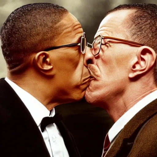 Image similar to Walter White and Gustavo Fring kissing