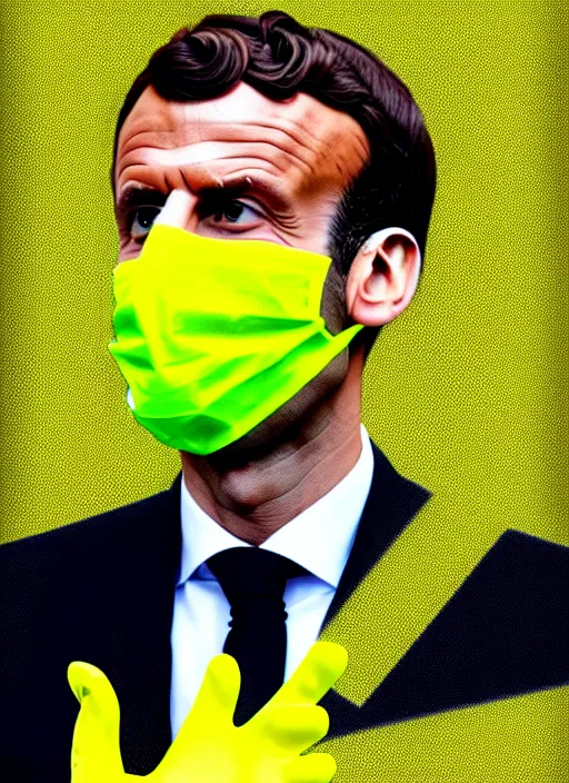 Image similar to emmanuel macron wearing hivis and rubber gloves, digital art