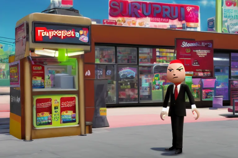 Prompt: agent 4 7 ordering a slurpee at 7 1 1, ps 4 little big planet screenshot