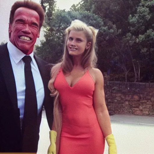 Image similar to arnold schwarzenegger in a catgirl dress, photograph, instagram