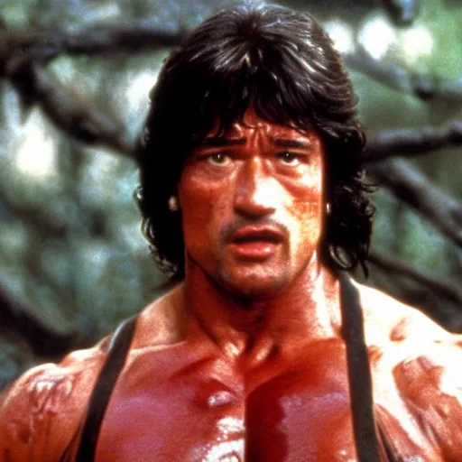 Image similar to arnold schwarzenegger as john rambo in first blood