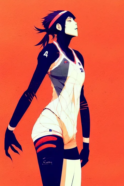 Image similar to a ultradetailed beautiful panting of a female volleyball player, by conrad roset, greg rutkowski and makoto shinkai, trending on artstation