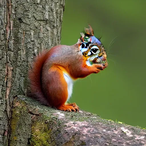 Prompt: red squirrel wearing a green jacket