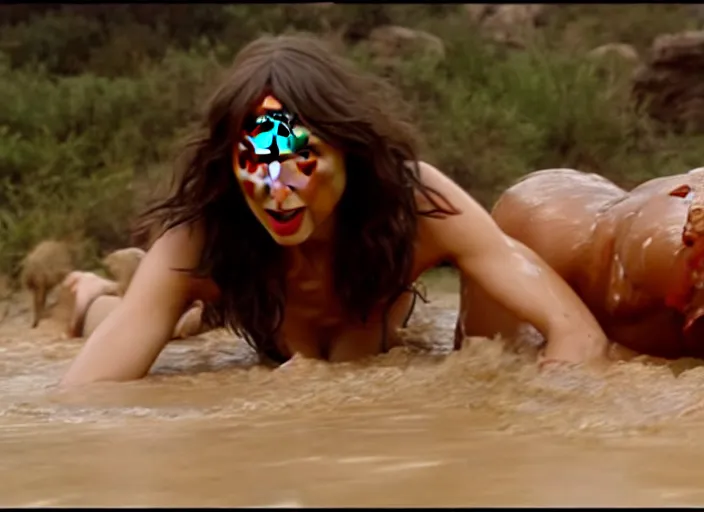 Prompt: gal gadot as a cavewoman oil wrestling with taylor swift as a cavewoman, movie still photograph taken by richard kern, from the movieclan of the cave bear, 8 k, realistic