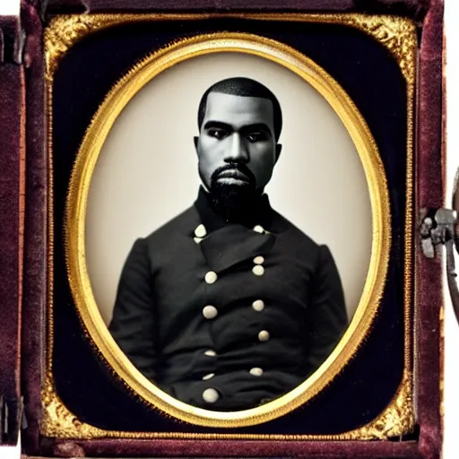 Prompt: daguerreotype portrait of kanye west wearing a confederate officer uniform, 8 k, very detailed, very intricate,