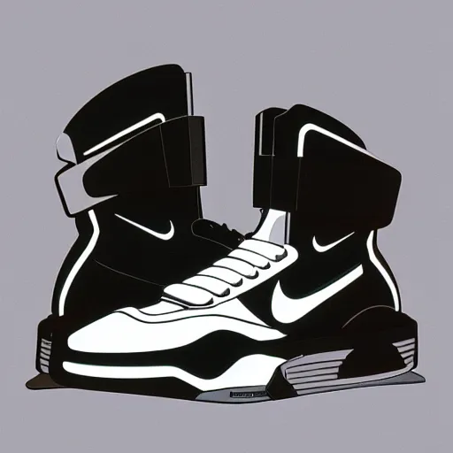 Image similar to retro futuristic Nike Air Mag sneakers by syd mead