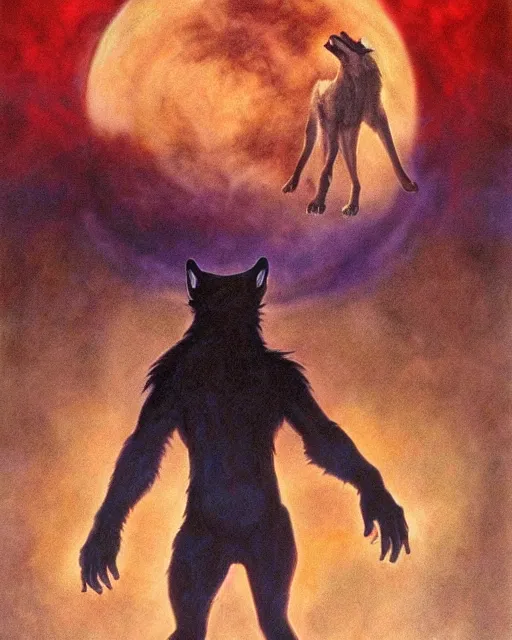 Image similar to werewolf howling, airbrush, drew struzan illustration art, key art, movie poster