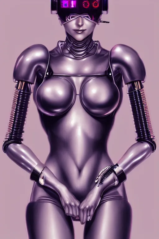 Image similar to a portrait of a cyberpunk Gynoid by Hajime Sorayama, highly detailed, trending on artstation