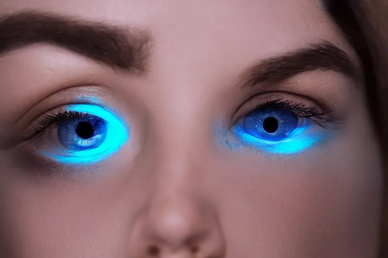 Prompt: chemiluminescence in her eyes