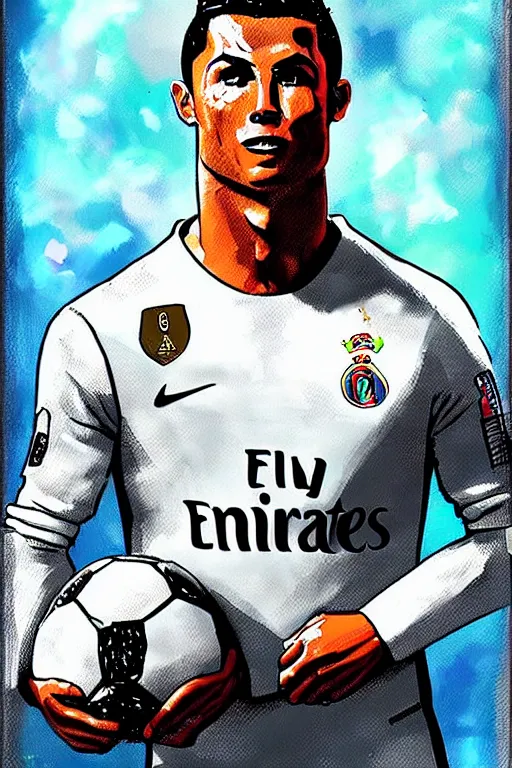 Image similar to portrait of cristiano ronaldo with astronaut armor and helmet, majestic, solemn, by ghibli style