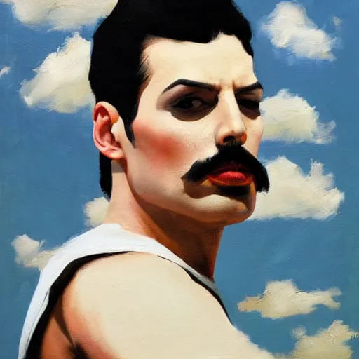 Prompt: greg manchess portrait painting of freddie mercury as super mario, medium shot, asymmetrical, profile picture, organic painting, sunny day, matte painting, bold shapes, hard edges, street art, trending on artstation, by huang guangjian and gil elvgren and sachin teng