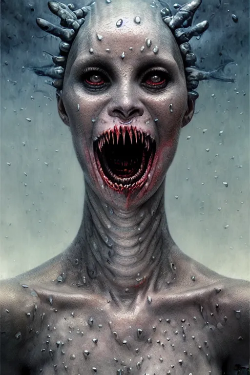 Prompt: pearlescent lilith the mother of all monsters angry, fangs! & claws!, raining ash, fine art masterpiece, highly detailed dino valls wayne barlowe machiej kuciara, dramatic lighting, long shot, wide angle, uhd 8 k, sharp focus