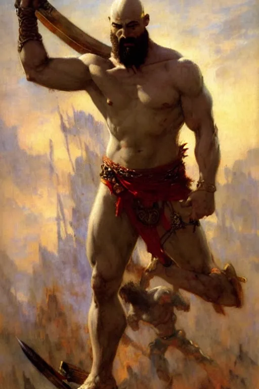 Image similar to kratos, painting by gaston bussiere, katsuya terada, frank frazetta, tom of finland, trending on artstation