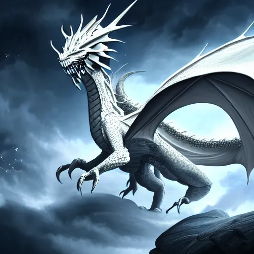Prompt: white scales dragon, 4 k, celestial, cinematic composition, fantasy, extremely detailed, intricate details