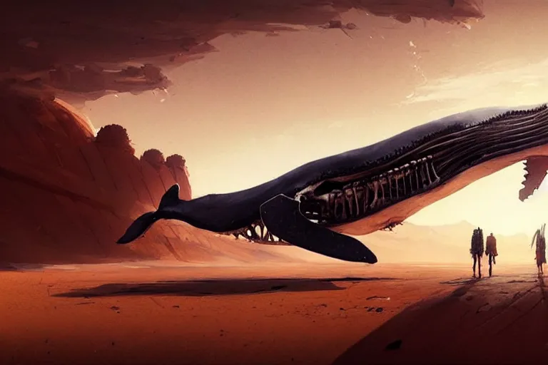 Image similar to whale skeleton on a desert, by greg rutkowski, trending on artstation, masterpiece