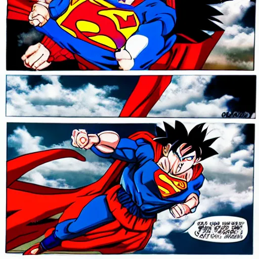 Prompt: goku fighting superman