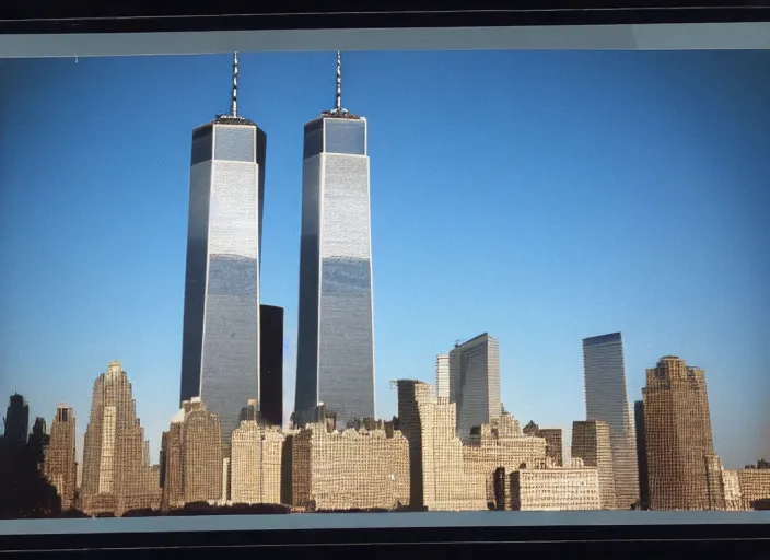 Image similar to 1 9 9 0 s polaroid of the twin towers wtc