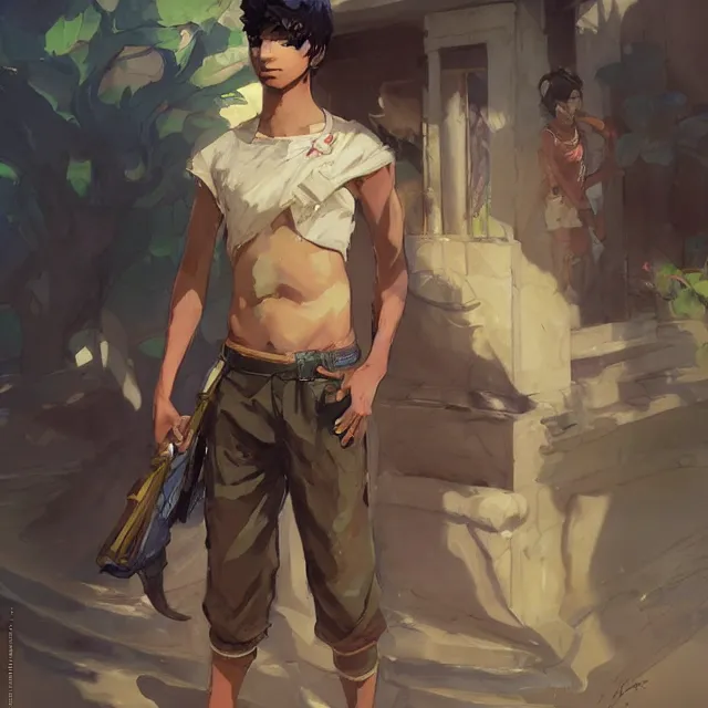Image similar to tan skinned pakistani boy as an anime protagonist, elegant, intricate, digital painting, artstation, concept art, smooth, sharp focus, illustration, art by konstantin korovin and daniel f. gerhartz and john howe
