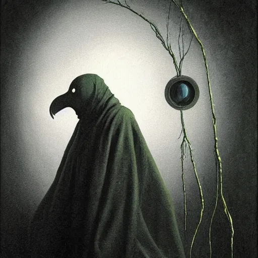 Prompt: plague doctor in his larval form. extremely lush lifelike detail. award - winning digital art by beksinski, ansel adams, alan lowmax, steichen. surreal scientific photoillustration.