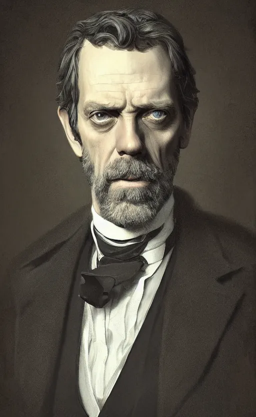 Image similar to Portrait of Hugh Laurie as a victorian gentleman, male, detailed face, 19th century, highly detailed, cinematic lighting, digital art painting by greg rutkowski